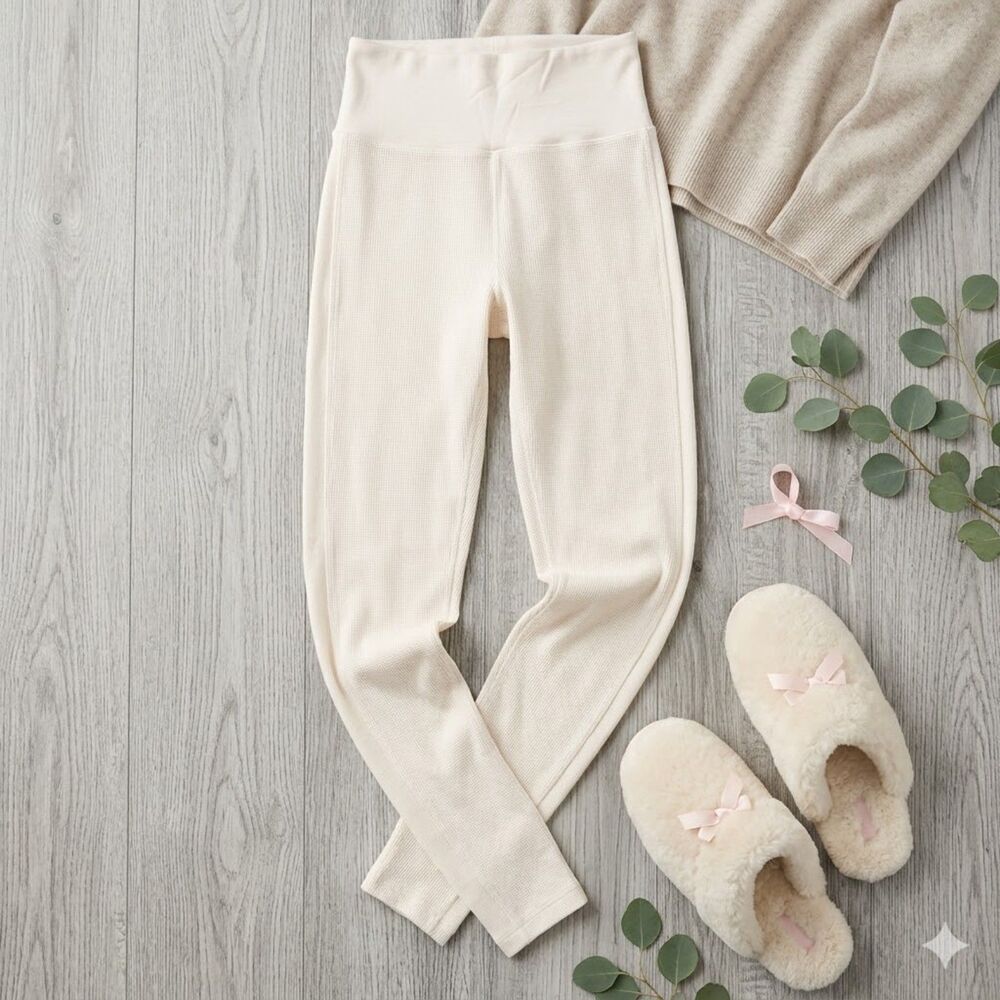 Victoria’s Secret Waffle Knit Leggings Cream Thermal Lounge Pants Small